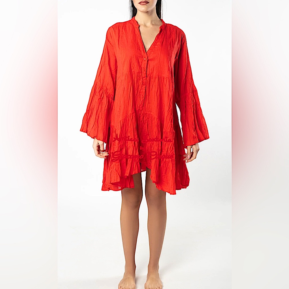 Vibrant Red Long Sleeve Dress